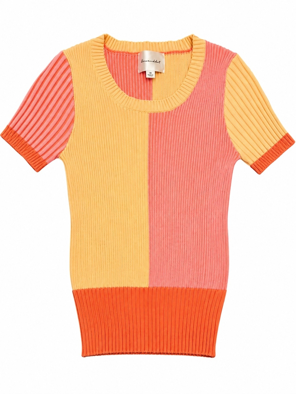 Line & Dot Colorblock Rib-Top - Yellow, Orange & Pink Medium